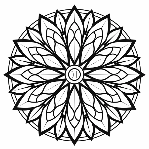 Mandala pattern with petal-like motifs, abstract style — free printable balance coloring book page