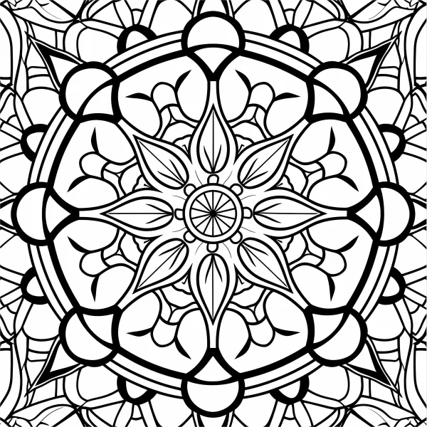 Mandala pattern, abstract symmetric art style — free printable abstract theme coloring book page