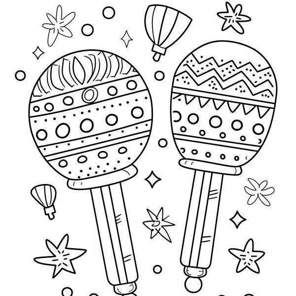 Decorative maracas, cartoon style — free printable party coloring book page