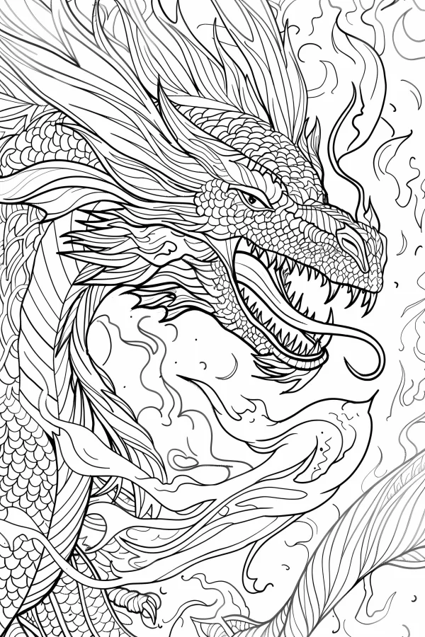 Majestic chinese dragon, chinese fantasy style — free printable chinese style coloring book page