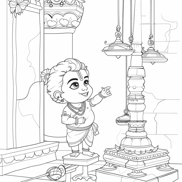 Cartoon baby krishna, indian cultural style — free printable children coloring book page
