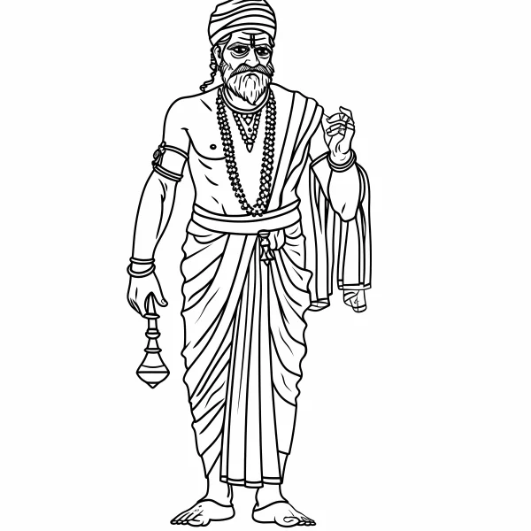 Traditional indian man, indian cultural style — free printable indian culture coloring book page