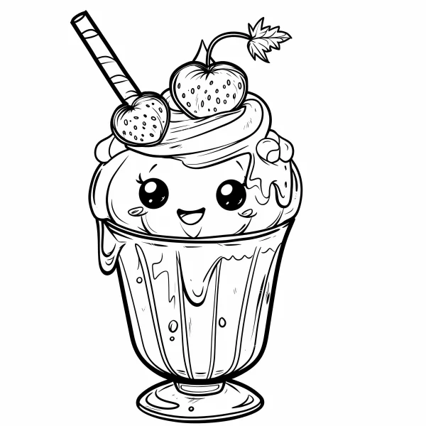 Cute anthropomorphic milkshake cup, cartoon style — free printable cartoon coloring book page