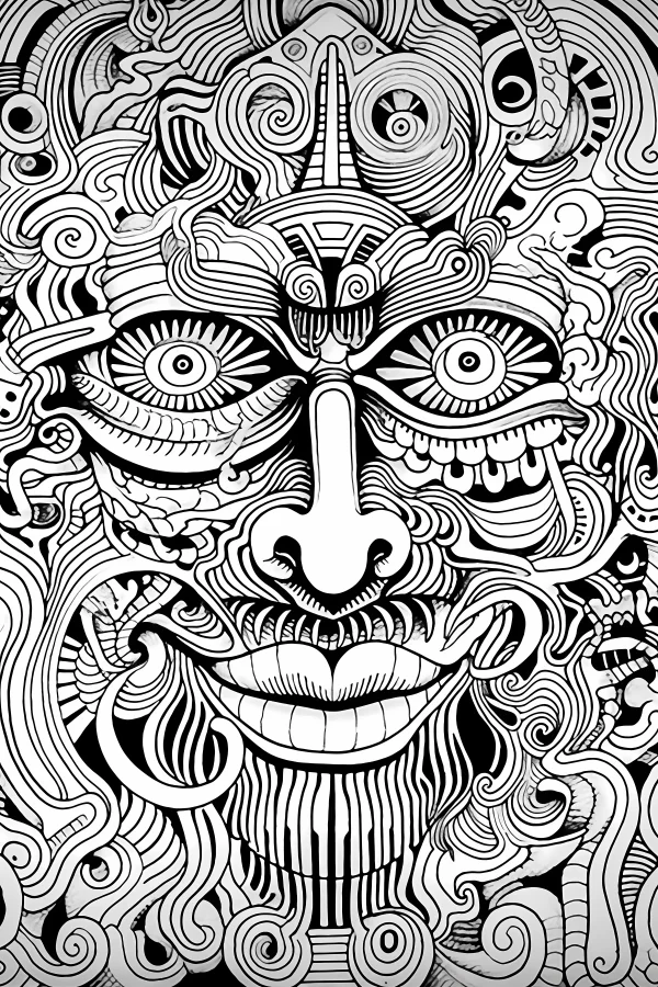 Tribal totem human face, tribal art style — free printable indigenous coloring book page