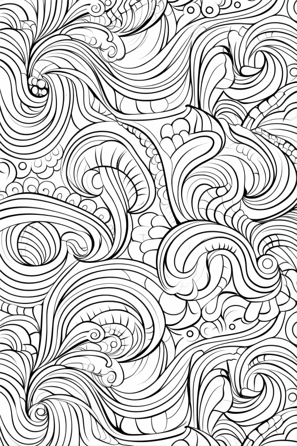 Coloring book page, abstract curly line patterns — free printable balance coloring book page