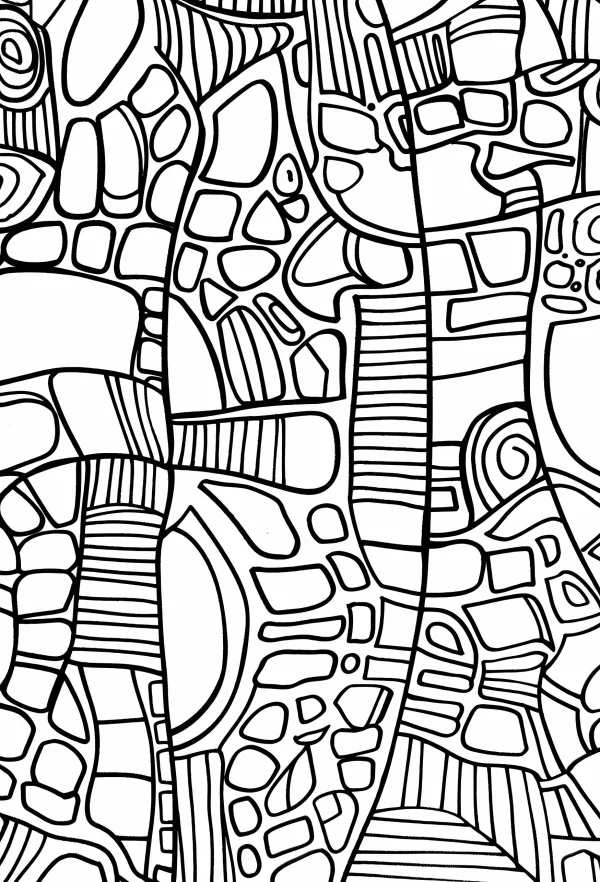 Zentangle abstract pattern, intricate geometric and organic line art — free printable abstract theme coloring book page