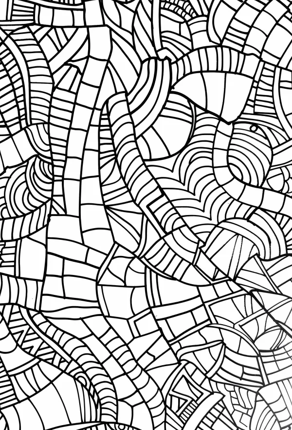 Abstract zentangle geometric line patterns, intricate repeating symmetrical designs — free printable abstract theme coloring book page