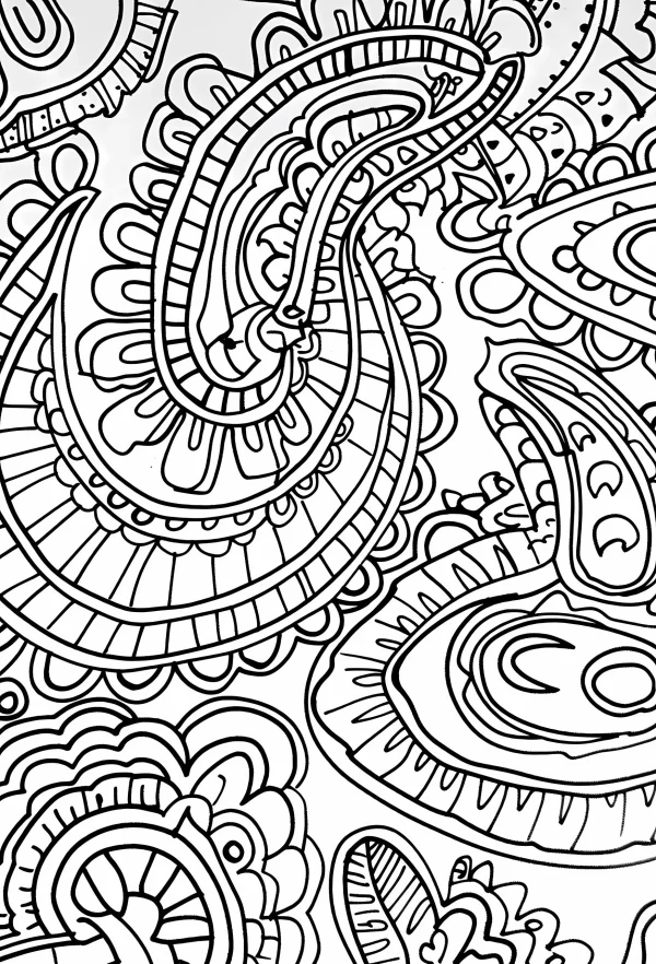 Paisley decorative patterns, ethnic decorative art style — free printable decor coloring book page