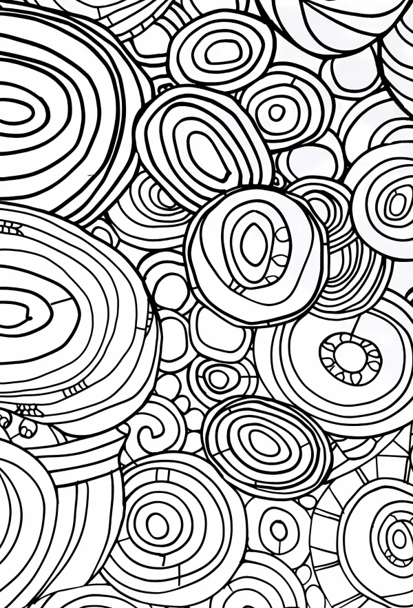 Concentric circle geometric patterns, abstract style — free printable abstract theme coloring book page