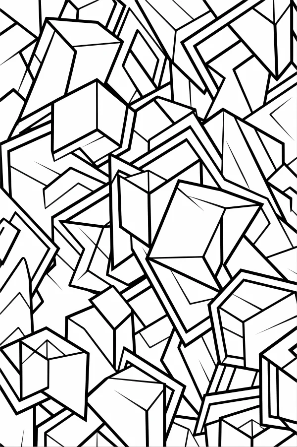 Abstract 3d geometric combined pattern, abstract geometric art style — free printable abstract theme coloring book page
