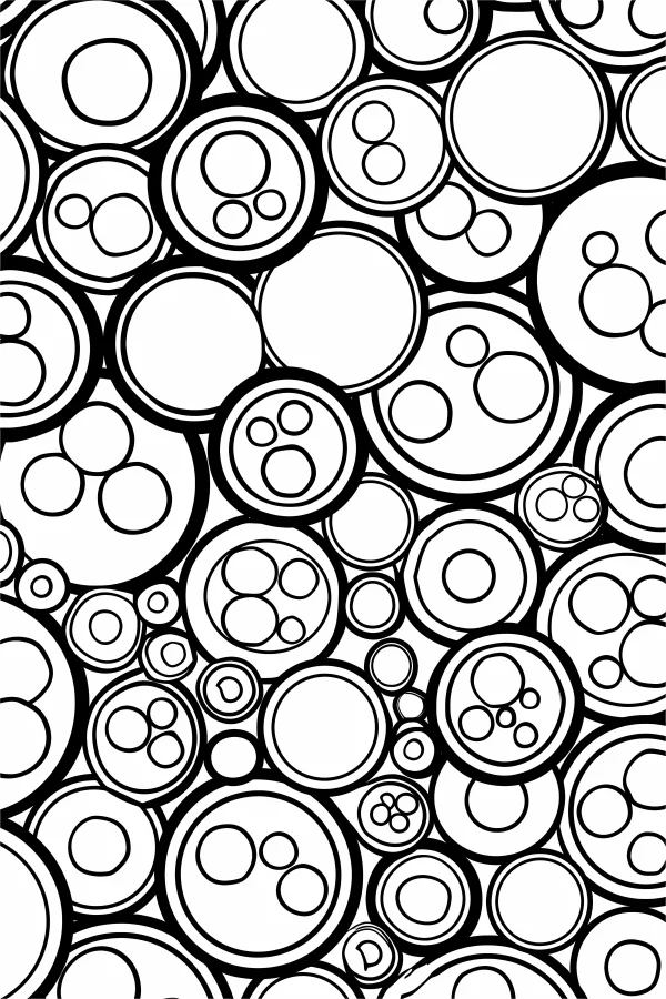 Geometric circle combination pattern, abstract style — free printable geometry coloring book page
