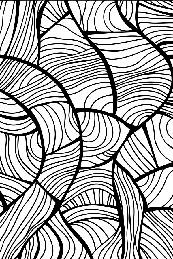 Zentangle abstract curve patterns, abstract line art style — free printable abstract theme coloring book page