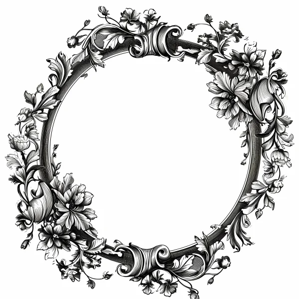 Floral vine circular frame, art deco style — free printable decorative art coloring book page