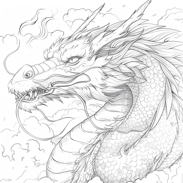 Chinese dragon head, chinese style — free printable chinese style coloring book page