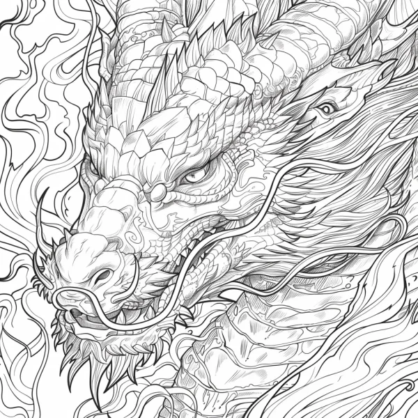 Majestic chinese dragon, chinese style — free printable chinese style coloring book page