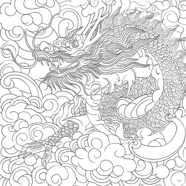 Chinese dragon, chinese style — free printable chinese style coloring book page