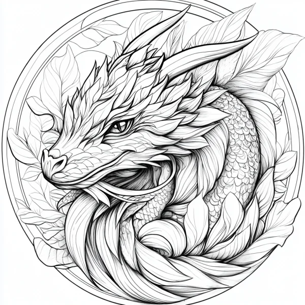 Chinese style auspicious dragon, fantasy decorative art style — free printable chinese style coloring book page