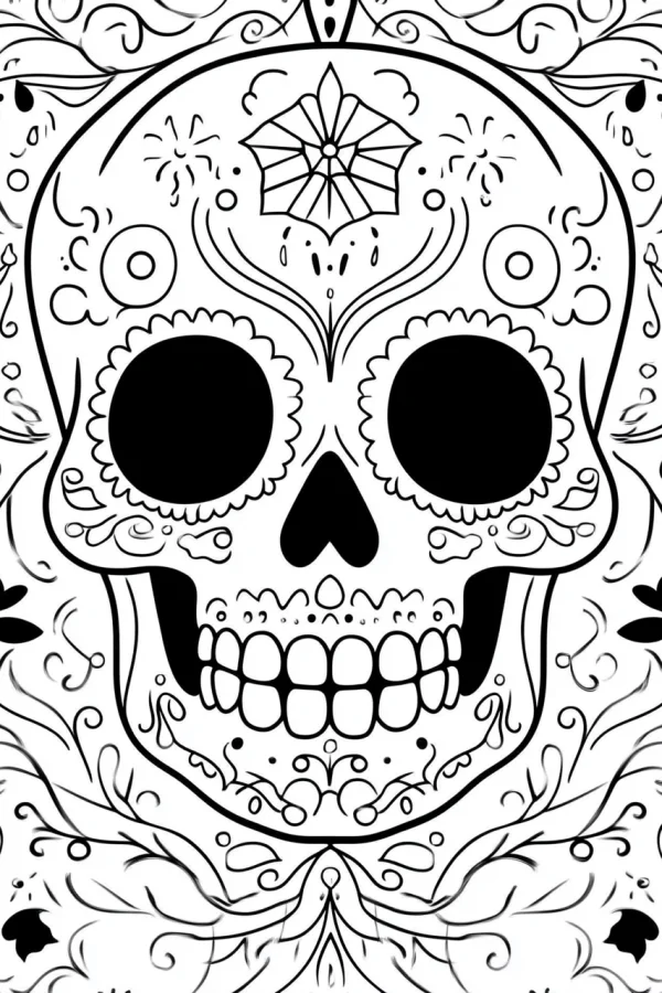 Coloring book page, decorative day of the dead sugar skull — free printable latin america coloring book page