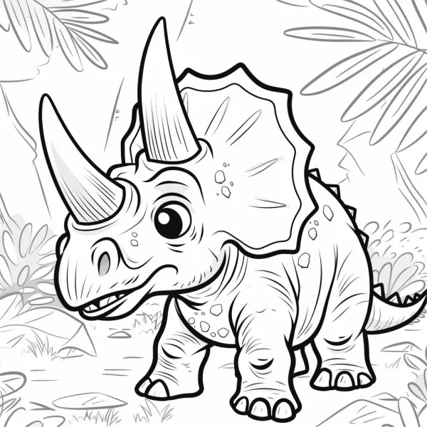 Cute cartoon triceratops, cartoon style — free printable dinosaurs coloring book page