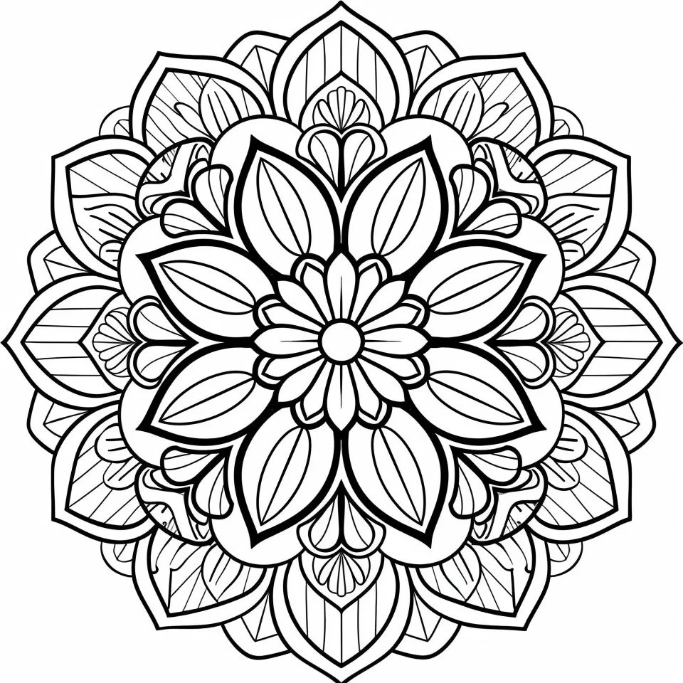 Intricate mandala pattern, abstract style — highly detailed — line art coloring page — for kids and adults of all ages