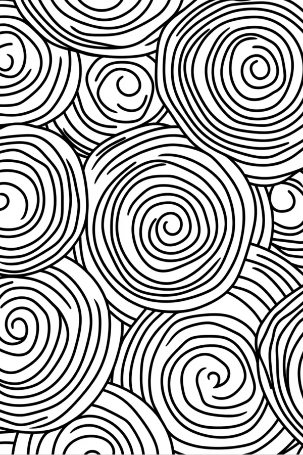 Abstract spiral repeated geometric patterns, abstract art style — free printable abstract theme coloring book page