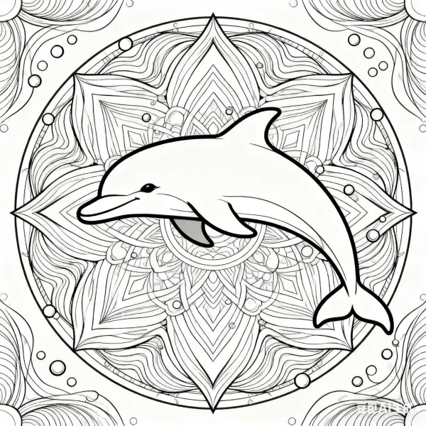 Mandala-style dolphin, mandala art style — free printable abstract coloring book page