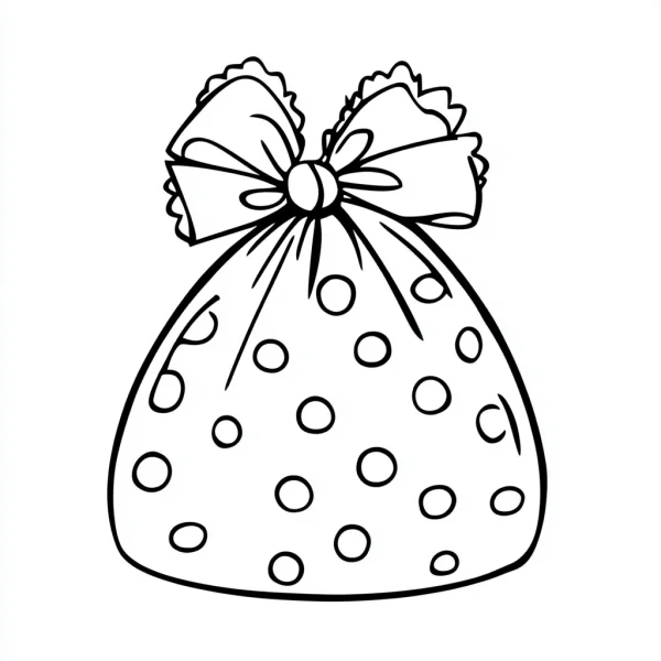 Polka dot gift bag with bow, cartoon style — free printable life theme coloring book page