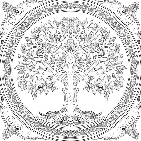 Mandala tree of life, art nouveau and mandala style — free printable abstract coloring book page