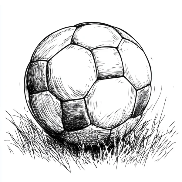 Soccer ball on grass, sketch art style — free printable sports coloring book page