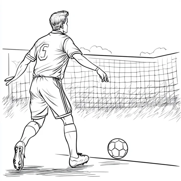 Soccer player with number 5 on jersey, realistic sketch style — free printable sports coloring book page