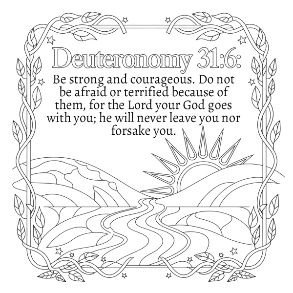 Of landscape with mountains, winding river — free printable religion coloring book page