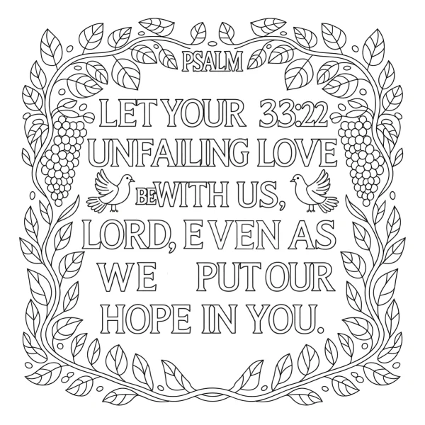 Decorative wreath with grapevines, leaves — free printable religion coloring book page