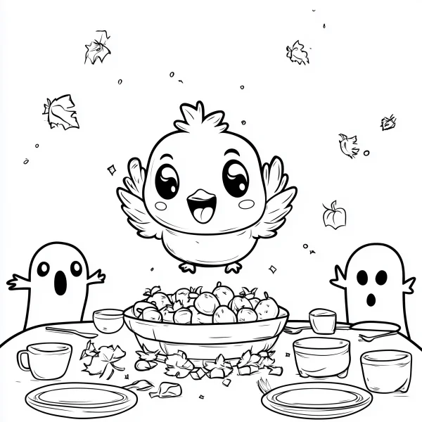 Cute cartoon bird, cartoon style — free printable autumn coloring book page