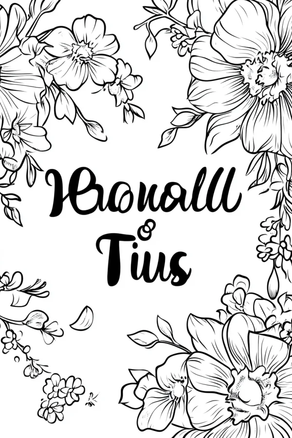 Floral decorative border, hand-drawn illustration style — free printable art creation coloring book page