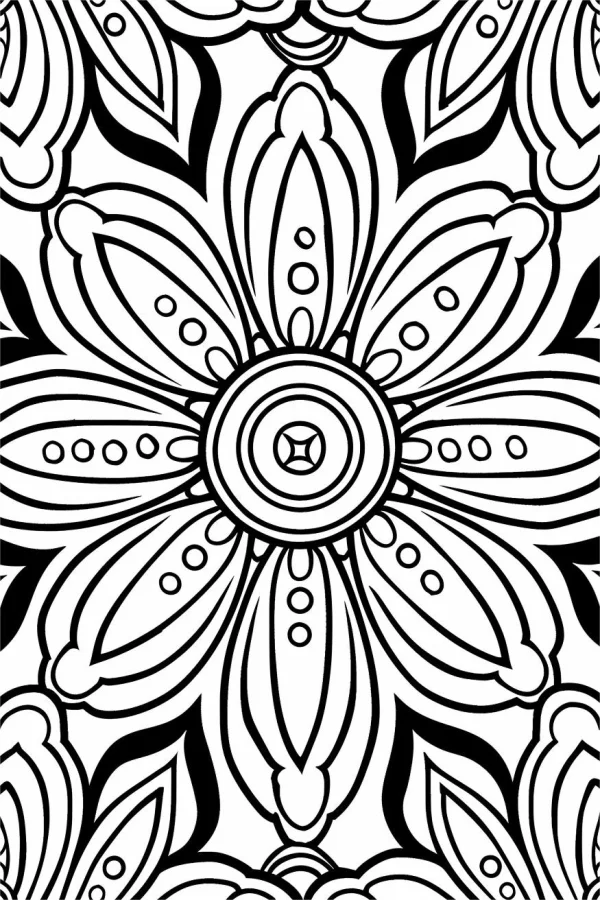 Mandala-style flower, abstract art — free printable art creation coloring book page