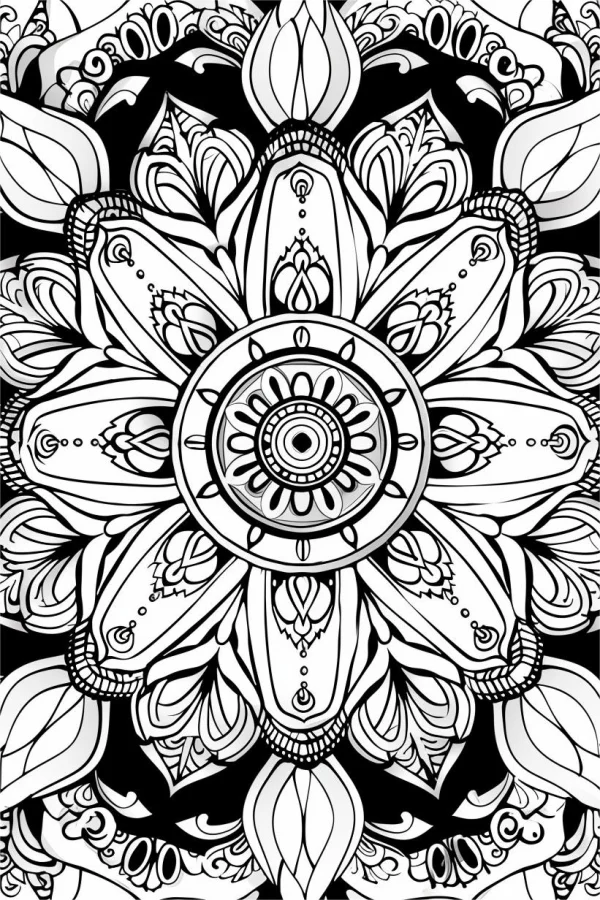 Intricate mandala pattern, abstract symmetrical style — free printable abstract theme coloring book page