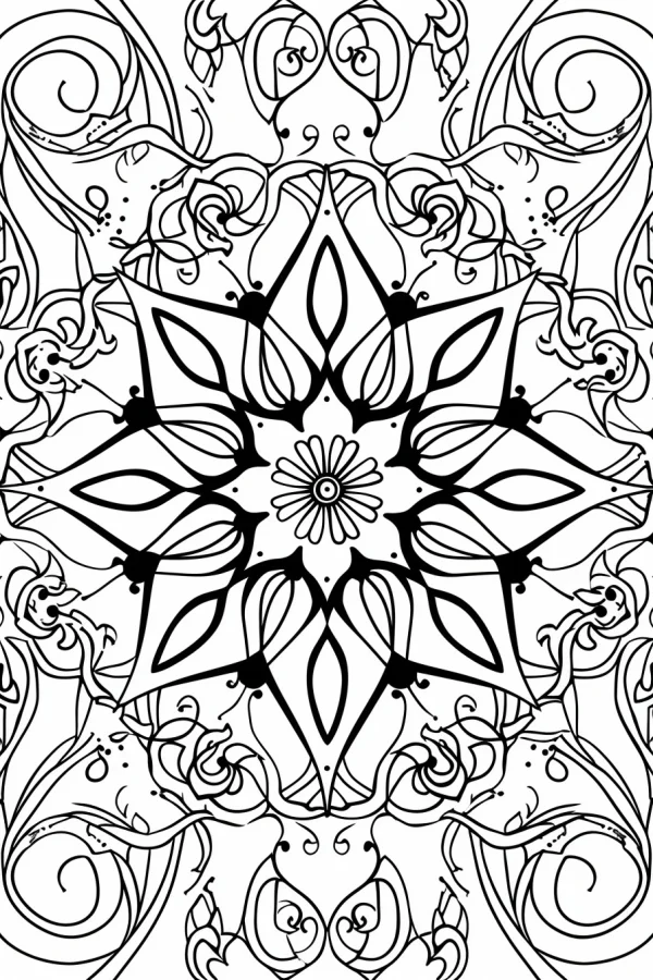 Symmetrical mandala pattern, abstract art style — free printable abstract coloring book page