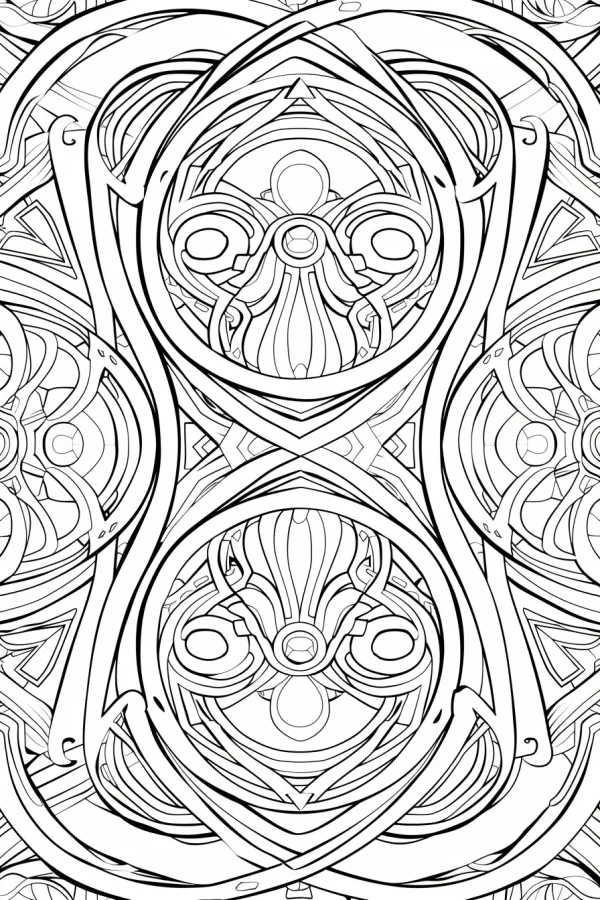 Celtic style symmetrical mandala pattern, intricate geometric knotwork designs — free printable abstract coloring book page