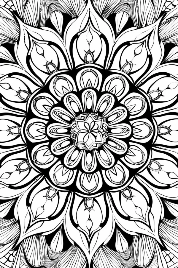 Coloring book page, symmetrical mandala pattern — free printable abstract coloring book page