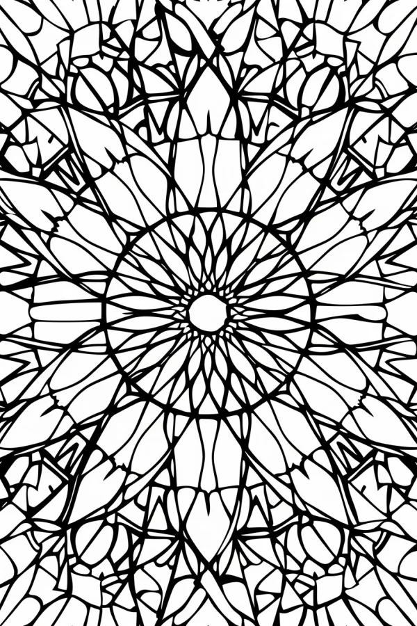 Mandala symmetrical pattern, abstract art style — free printable abstract coloring book page