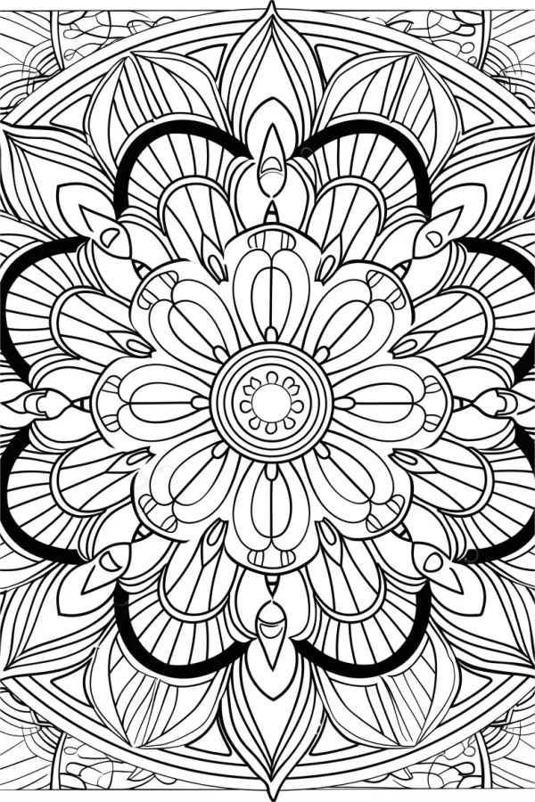 Symmetrical mandala pattern, abstract art style — free printable balance coloring book page