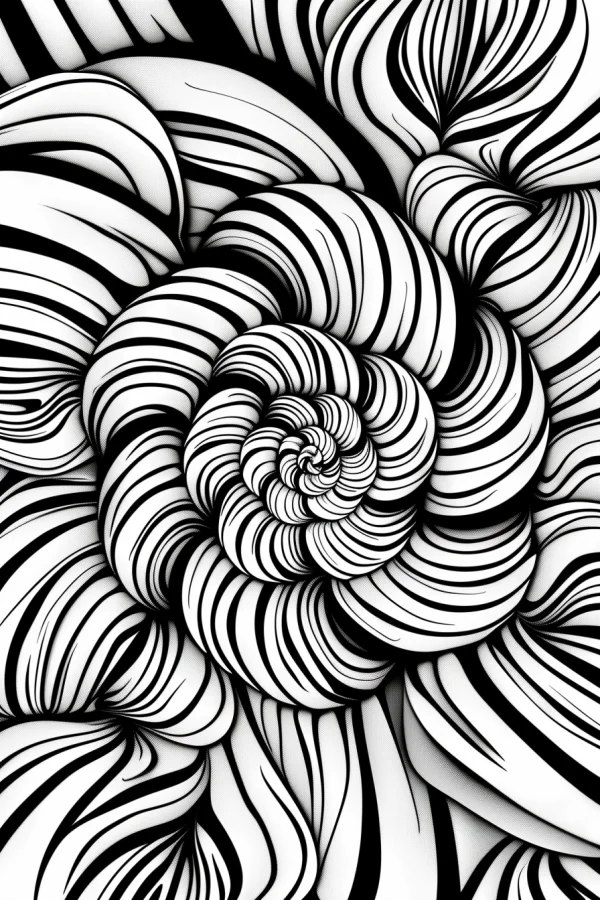 Spiral mandala abstract pattern, zentangle style — free printable abstract theme coloring book page