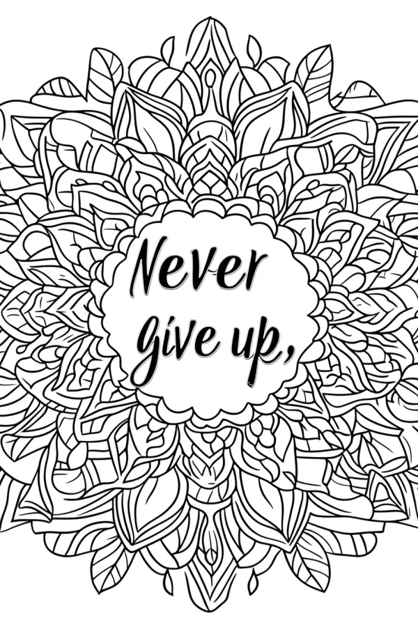 Motivational mandala with leaf patterns, abstract style — free printable abstract theme coloring book page