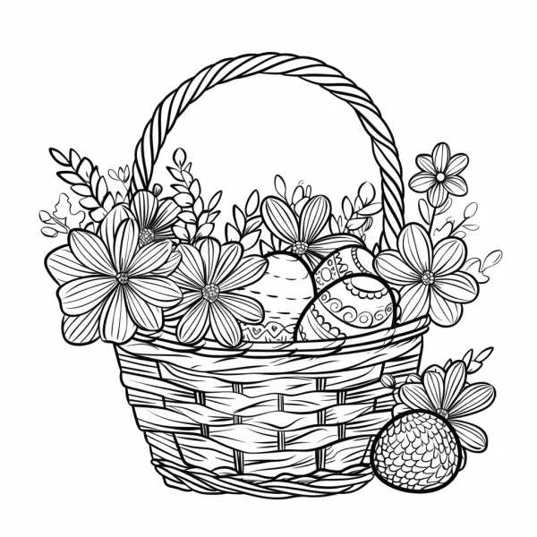 Easter egg flower basket, line art style — free printable easter coloring book page