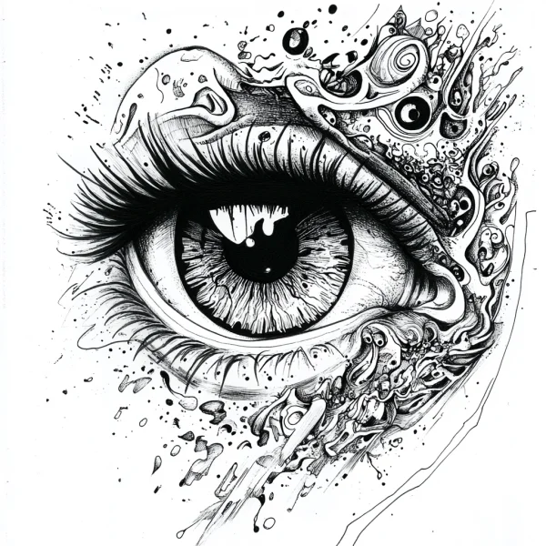 Abstract deformed eye, abstract line art style — free printable abstract coloring book page