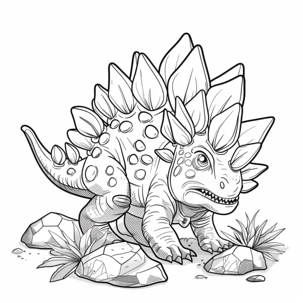 Cartoon stegosaurus, sketch style — free printable dinosaurs coloring book page