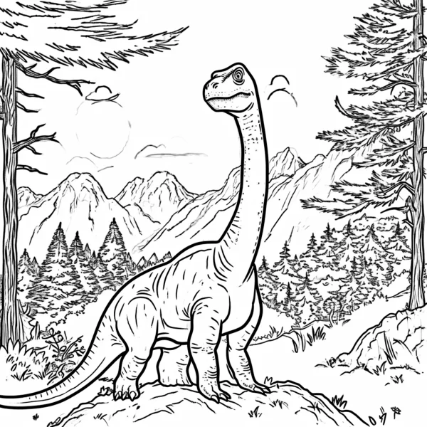Long-necked dinosaur, cartoon style — free printable dinosaurs coloring book page