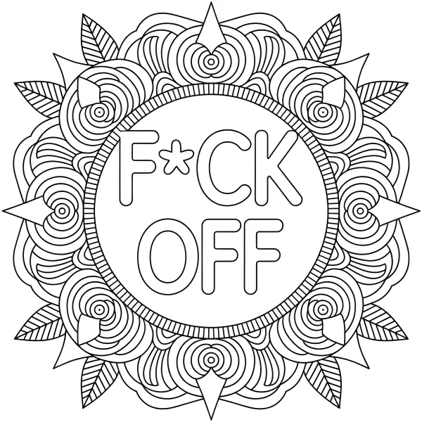 Mandala with 'f*ck off' text, abstract mandala style — free printable abstract coloring book page