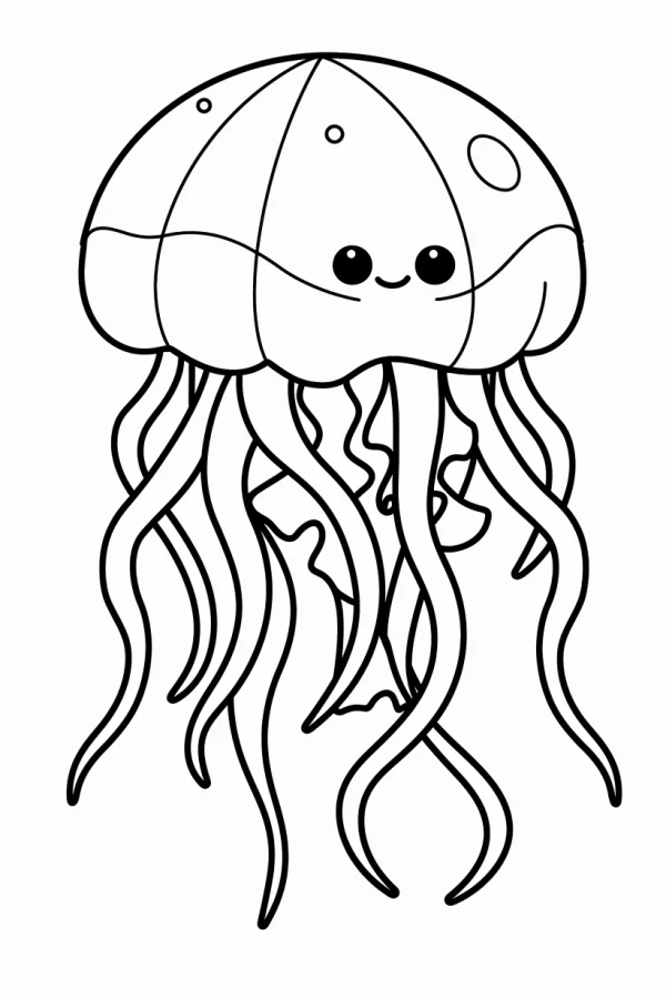 Cute cartoon jellyfish, cartoon style — free printable marine life coloring book page