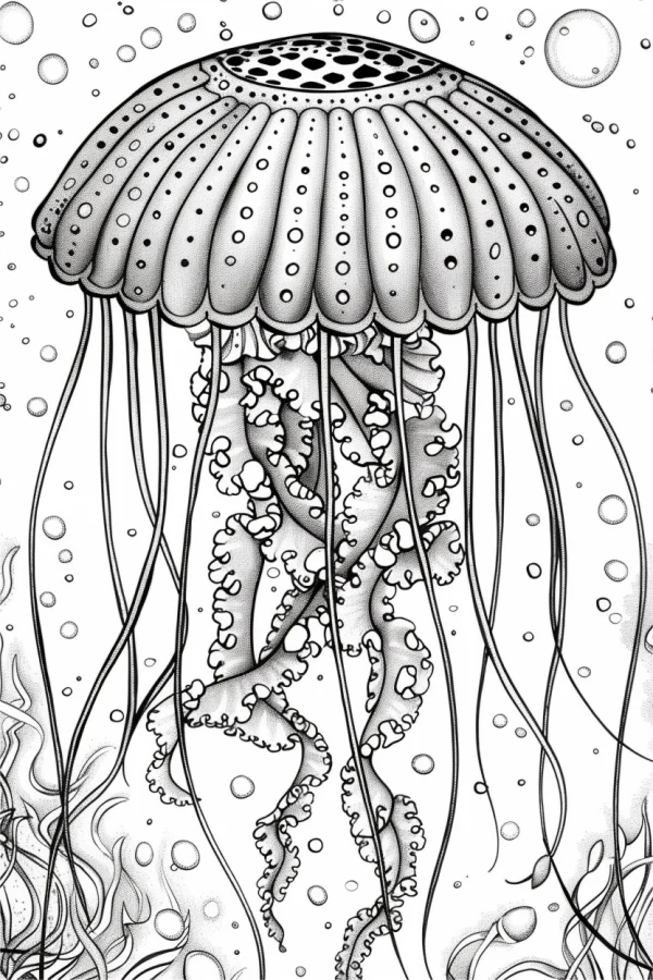 Ocean jellyfish, line art style — free printable marine life coloring book page